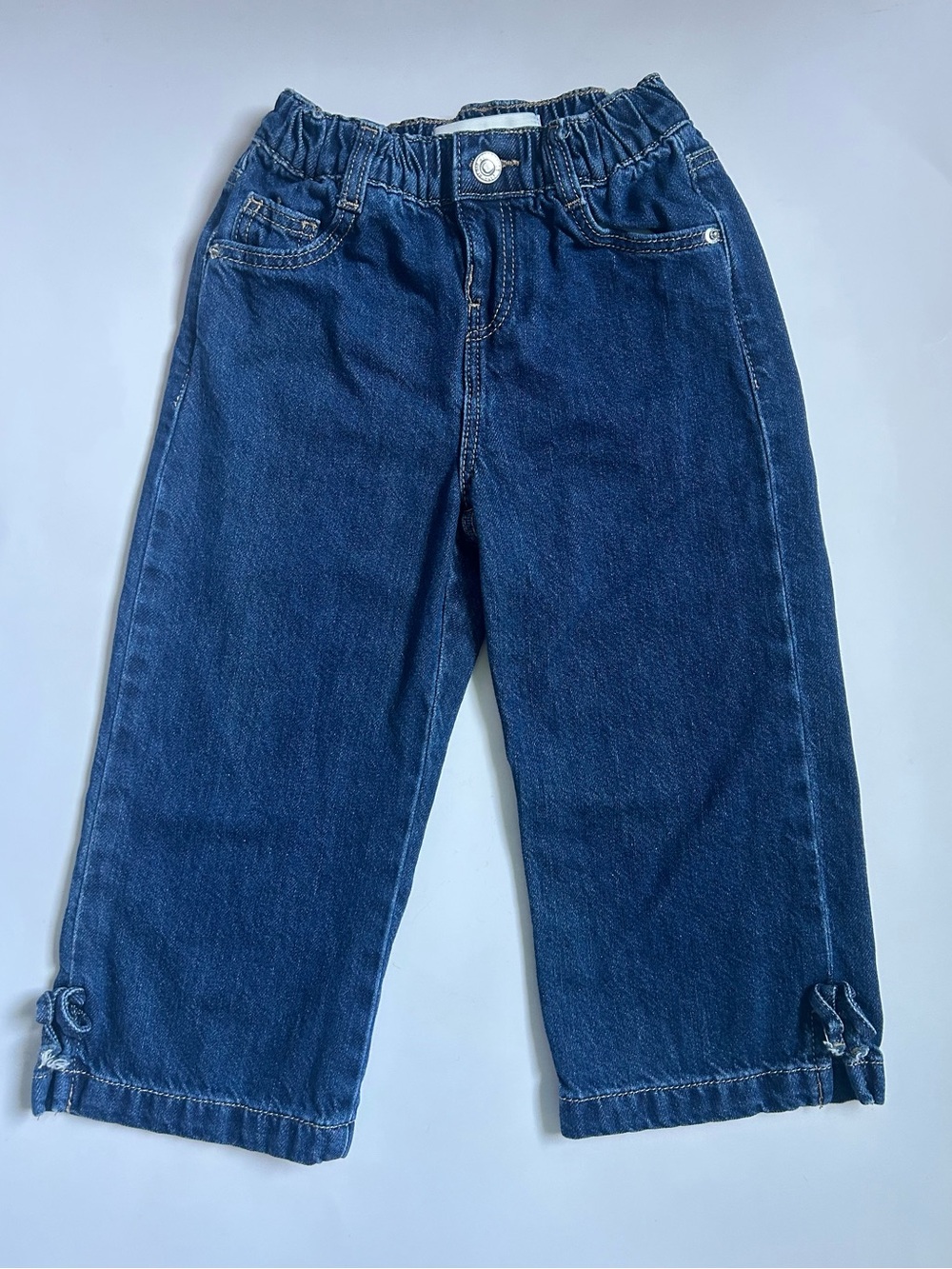 Zara Girls Dark Blue Denim Pull-On Jeans with Bow Detail